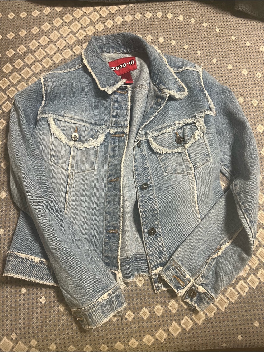 Zana Di Washed Light Blue Frayed-Trim Denim Jacket